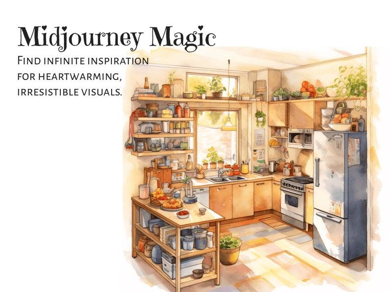 Midjourney prompt, Watercolor Illustrations, Rural Kitchen and Garden Prompt, Midjourney magic
