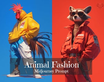 Animal Fashion Midjourney Prompt, Trendy Street Fashion Prompt, Bold Animal Fashion,  Customize Prompt with Colors and Brands, Niji 6 Love