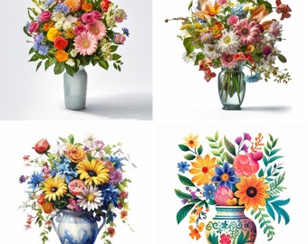 Vase of Flowers Bundle Clipart | 20 High Resolution PNG Digital Downloads | Commercial Use for Digital Paper Craft, Card Making, etc.