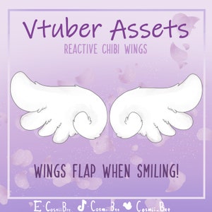 REAKTIVA Chibi-vingar - Vit ängel - Animerad Vtuber-tillgång (Vtube-studio) - Flaxar när man ler!