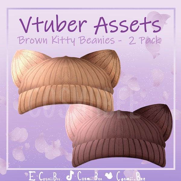 Brown Kitty Beanies - 2 pack - Animated Vtuber Asset (Vtube studio) - Streamer asset - Brown, Copper