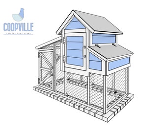 Compact 6-Chicken Coop Plans with Meshed Aviary and Cozy Hutch