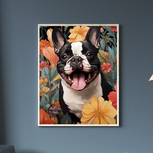 Botanical Frenchie Art Print -  Floral French Bulldog Art Print