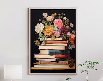 Botanical Vintage Book Stack Art Print - Reading Art Print