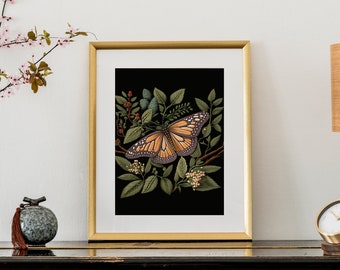 Moody Bohemian Monarch Botanical Art Print