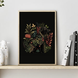 Bold Moody Black Lab Botanical Art Print