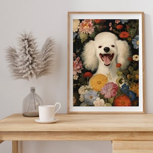Botanical Poodle Art Print - Floral Poodle Art Print