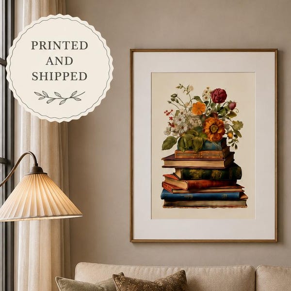 Botanical Vintage Book Stack Art Print - Reading Art Print