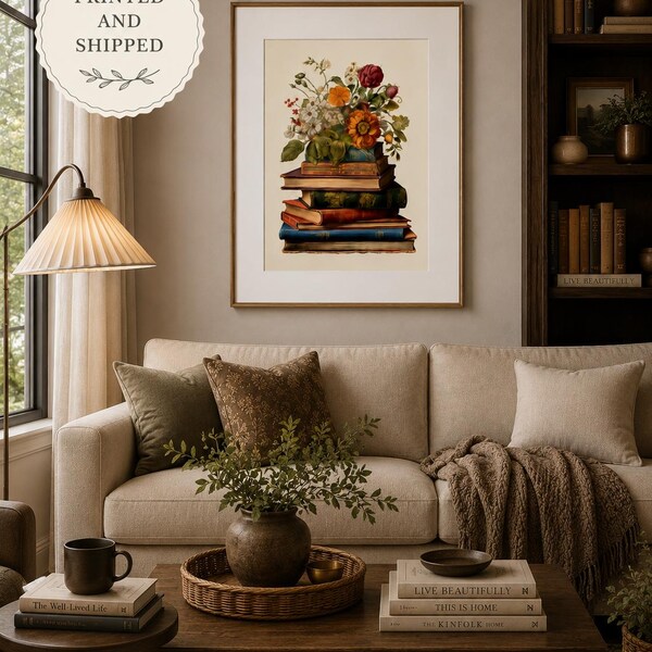 Botanical Vintage Book Stack Art Print - Reading Art Print