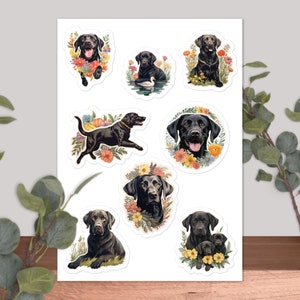 BLACK LABS klistermärkesark - Set med 8 svarta labb akrylbilder