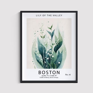 Lily of the Valley May Birth Flower Art Print Decor Wall Art Print Limited Edition Mother&#39;s Day Gift | Boston Travel Poster | Boho Chic