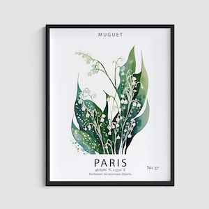 Lily of the Valley May Flower Art Print Decor for Living Room Wall Art | Paris Travel Poster | Modern Botanical Illustration