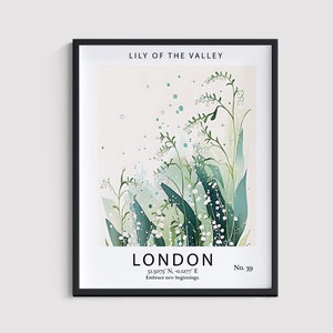 Lily of the Valley Botanical Art Print Decor Wall Art Print Limited Edition Giclee | London Travel Poster | Mother&#39;s Day Gift for Mom
