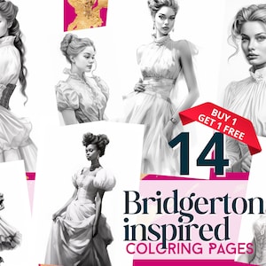 Bridgerton Inspired Girls - 19th Century - 14 Coloring Pages for adults - - Coloring Book Digital Print
