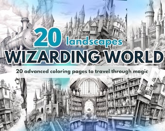 Magic School Landscapes - 20 kolorowanek - Kolorowanka - Wydruk cyfrowy dla czarodziejów