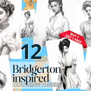 Bridgerton Inspired Girls - 19th Century - 12  Coloring Pages for adults - - Coloring Book Digital Print