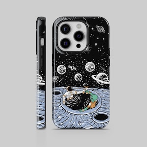 Funda resistente para teléfono con temática de extraterrestres y astronautas, ideal para fiestas de cerveza y luna, para iPhone 15, 14, 13 y 12, Google Pixel 8, 8Pro y 7, Samsung Galaxy S24 y S23.