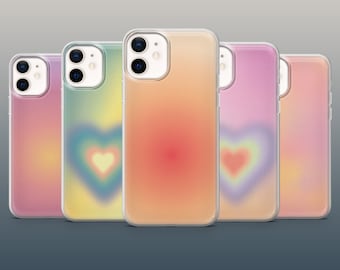 Aura Phone Case Aesthetic Heart Cover for iPhone 15, 14, 13, 12, 11, Xr, Samsung S24, S23Ultra, S22, S21FE, A54, A14, A15 Pixel 8Pro, 7A, 7