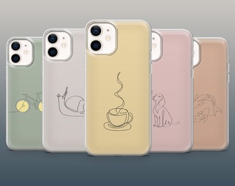 Funda minimalista con diseño de una sola línea para iPhone 16, 15 Plus, 14, 13, 12, Samsung S24 Ultra, S23 FE, S22, A15, Pixel 9Pro XL, 8Pro, 7A, 6A