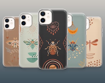 Boho Insecten Telefoonhoesje Aardetinten Cover voor iPhone 15, 14, 13, 12, 11, Xr Samsung S23, S22, S21FE, A54, A14, Pixel 8Pro, 7A, 7Pro, 6A