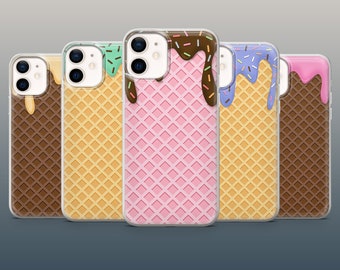 Ice Cream Phone Case Waffle Texture Cover for iPhone 15, 14, 13, 12, 11, Xr Samsung S24, S23Ultra, S22, S21FE, A14, Pixel 8Pro, 7A, 7Pro, 6A