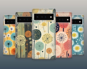 Funda de teléfono con diseño de diente de león y flores silvestres para Google Pixel 9Pro XL, 8A, 8Pro, 7, 7A, 6A, Samsung S24, S23Fe, A15, iPhone 16Pro, 15Plus, 14, 13