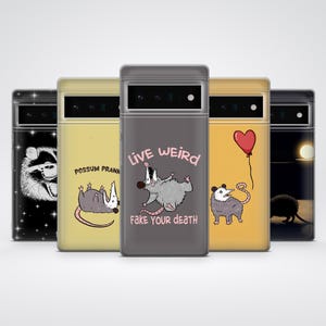 オポッサムユーモア電話ケース動物しゃれカバー、Google Pixel 9Pro XL、8A、8Pro、7A、6A、Samsung S24、S23Fe、A15、iPhone 16Pro、15Plus、14、13用