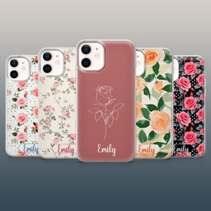 パーソナライズされた電話ケース ローズフラワーカバー iPhone 15、14、13、12、11、Xr Samsung S23Ultra、S22、A54、A14、A25 Pixel 8Pro、8A、7A、7Pro用