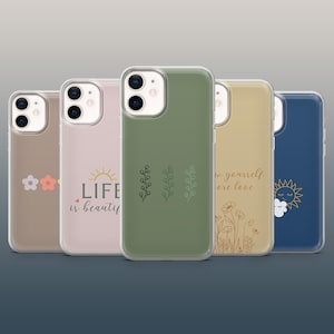 Custodia per telefono floreale minimalista con citazione di amore per se stessi per iPhone 15, 14, 13, 12 Pixel 8, 7A, 7Pro, 6Pro, Samsung S23, S22, S21FE, A54, A34, A14