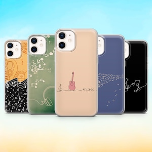 Custodia per chitarra con note musicali per iPhone 16, 15Plus, 14, 13, 12, Samsung S24Ultra, S23FE, S22, A15, A14, Pixel 9Pro XL, 8Pro, 7A, 6A