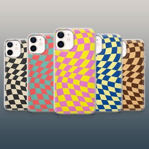 Wavy Checkered Phone Case Checker Pattern Cover for iPhone 15, 14, 13, 12, 11, Samsung S24, S23FE, S22, A54, A14, A25, Pixel 8Pro, 8A, 7Pro