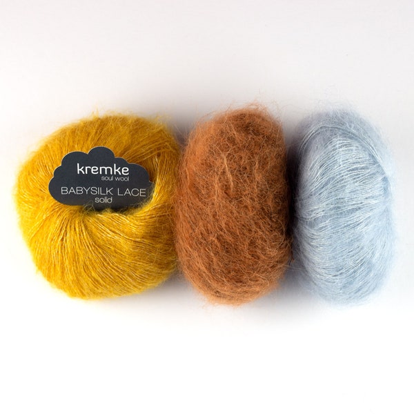 Kremke Soul Wool Baby Silk Lace Solid yarn, alpaca and silk yarn, knitting and crocheting yarn, soft, 25 grams