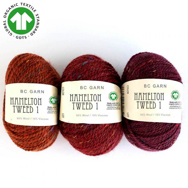 BC Garn Hamelton Tweed 1, fil certifié GOTS, fil biologique, laine et viscose, laine sans mulesing, tricot et crochet