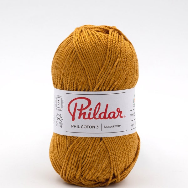 Phildar Phil Coton 3 hilo de algodón con aloe vera, certificado OEKO-TEX, tejido, crochet, hilo amigurumi, 50 g