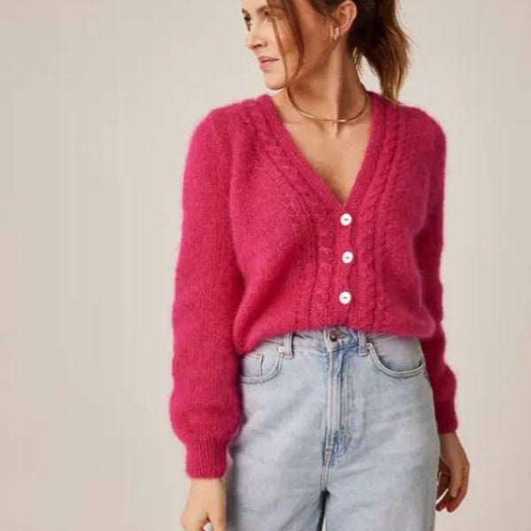 Phildar Ernest Cardigan modèle de tricot numérique, en ANGLAIS et Français, col en V, cardigan/pull boutonné, téléchargement instantané