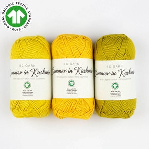 BC Garn Summer in Kashmir, GOTS-zertifiziertes Biogarn, Baumwolle und Kaschmir, Strick- und Häkelgarn, 50 Gramm