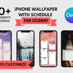 Iphone wallpaper with schedule templates for student | Canva templates, mixed concept wallpaper, editable wallpaper, iOS wallpaper