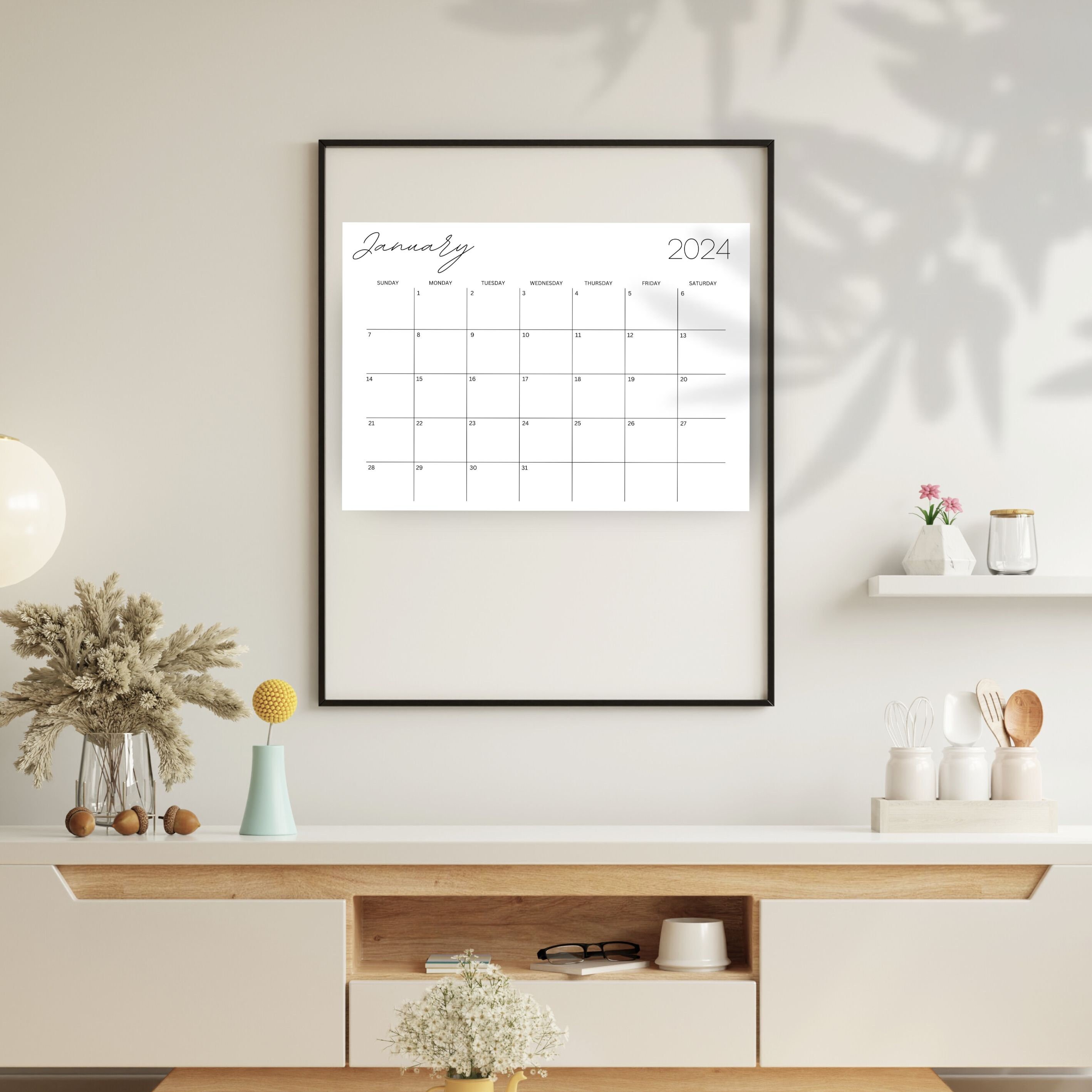 2024 Minimalist Monthly Calendar, Printable PDF Letter 8.5x11 and A4 ...