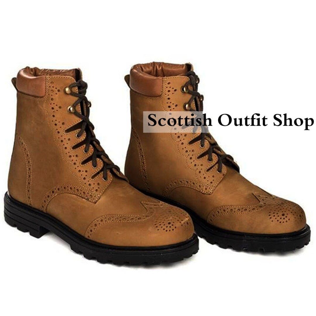 Brown Ghillie Brogue Scottish Kilt Boots Handcrafted for Etsy