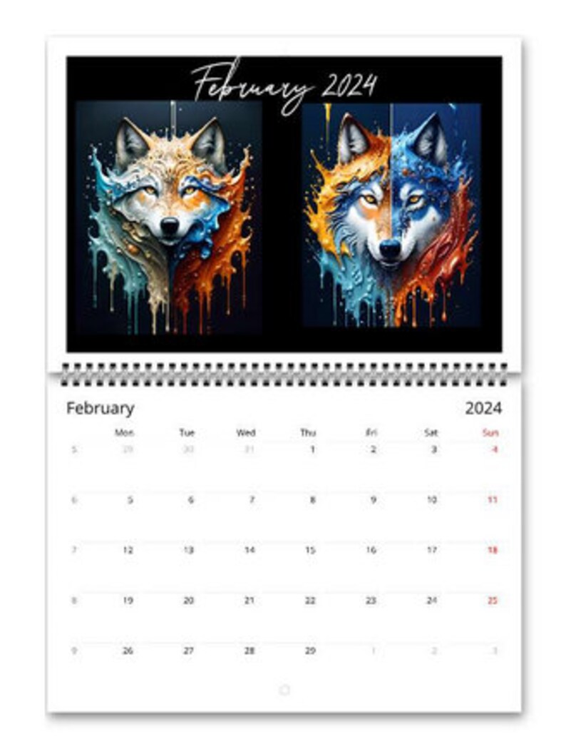 Wolf, Splash Art, Wall Calendars, 2024 Calendar, Ideal for Wolf Lovers