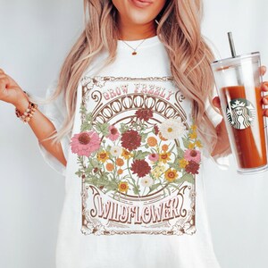 T-shirt wilde bloemen, shirt wilde bloemen, T-shirt bloemen, bloemenshirt, cadeau voor vrouwen, damesshirts, cadeau beste vriend, westershirt, cowgirl