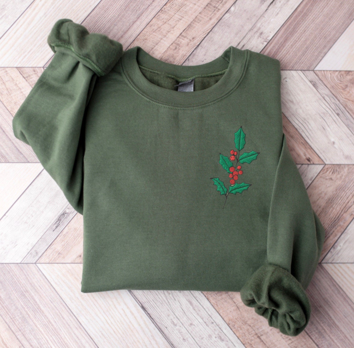 EMBROIDERED Holly Sweatshirt, Embroidered Christmas