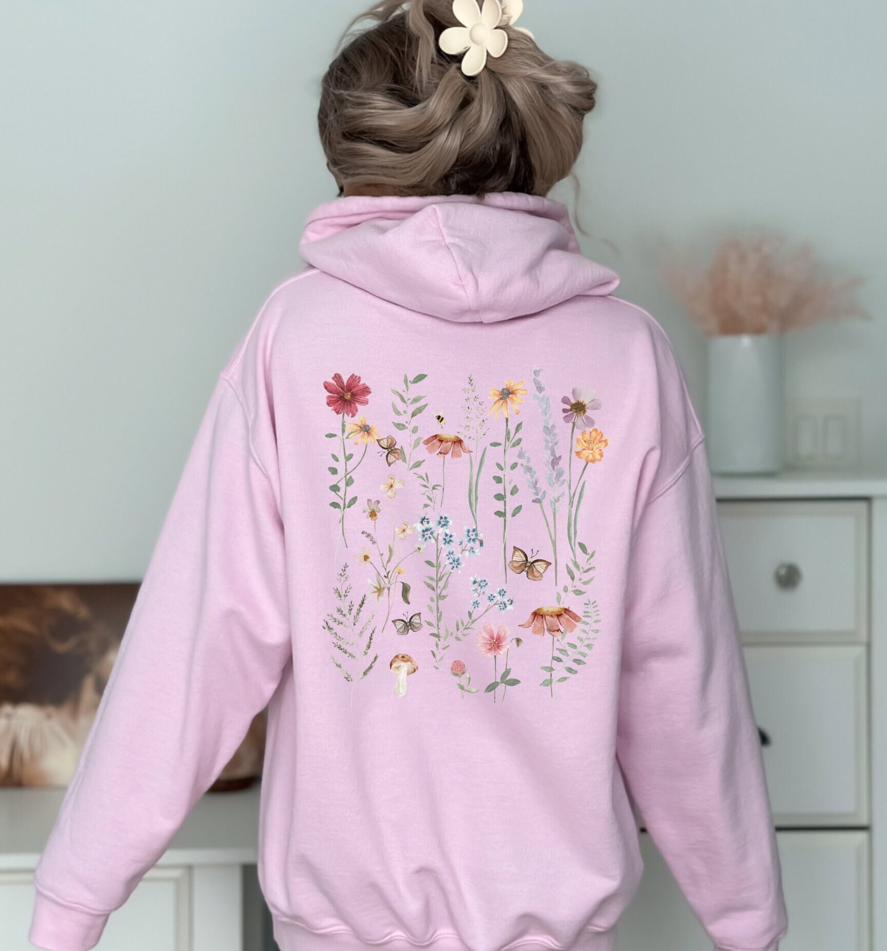 【GRAVER】23FW★ Pink Flower Smile Embroidery Hoodie wori flower cropped hoodie pink