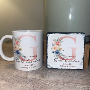 Personalised Ceramic Mug & Coaster - Perfect Mothers Day Gift For Grandma - Nana - Nan - Gran - Nanny - Granny - Great Grandma - Mum - Mummy