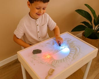 Montessori Sensory Table with LED | Pine Wood Activity Table