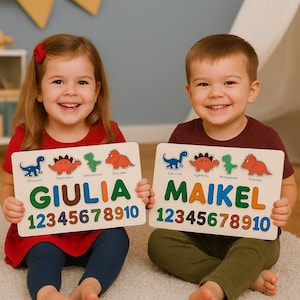 Custom Name Puzzle with Numbers: Montessori Wooden Toddler Toy