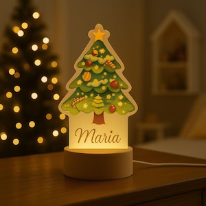 Personalized LED Christmas Night Light Ornament – Santa or Tree | Kids Christmas Gift | Custom Xmas Decor | Christmas LED Room Decoration