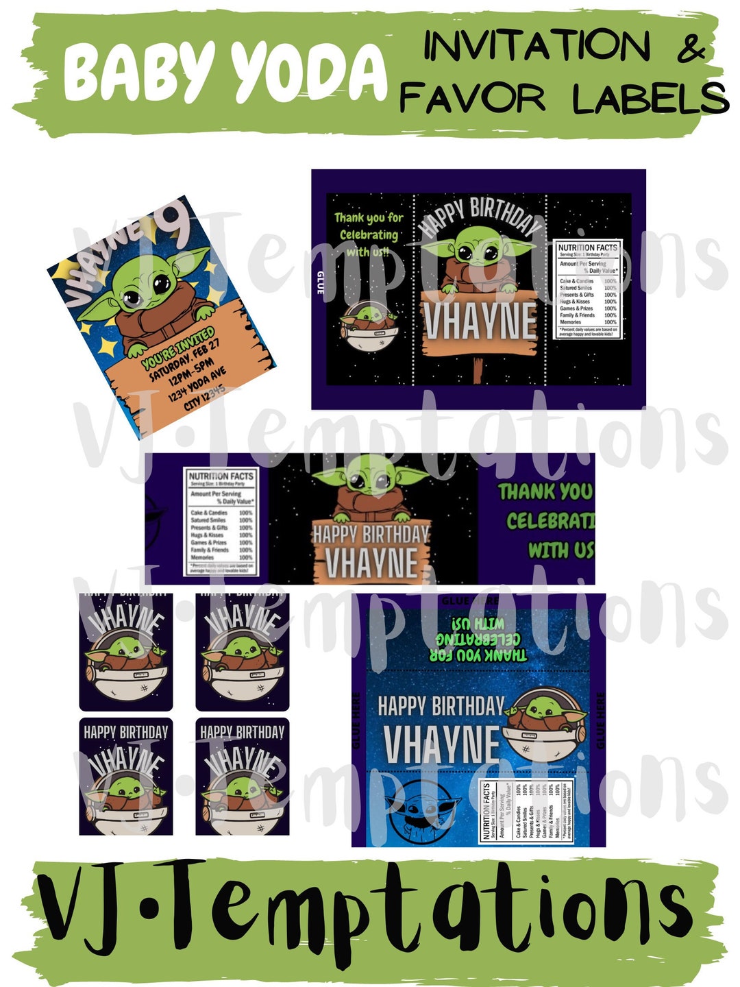 Custom Baby Yoda Invitation, Favor Labels - Etsy