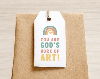 ETIQUETA PARA REGALOS DE FIESTA / Eres la obra de arte de Dios / Fiestas de cumpleaños / Bolsas de regalo para el aula / Bolsas de obsequios / Imprimibles