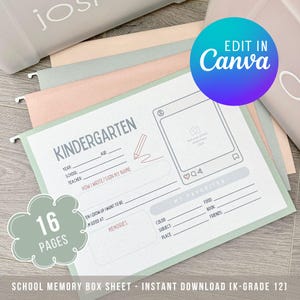 Schul-Erinnerungsbox: Deckblatt | In Canva bearbeitbar | Fragebogen zum Ausdrucken | Kinderinterview | Erinnerungsstück für Schüler | Erinnerungsstücke